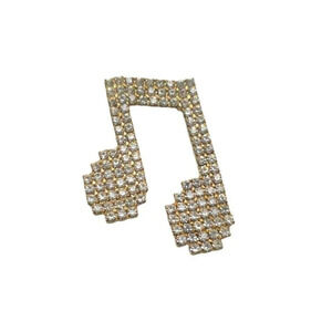 Dorothy Bauer Clear Rhinestone Musical Note Symbol Brooch Pin Gold Tone Vintage
